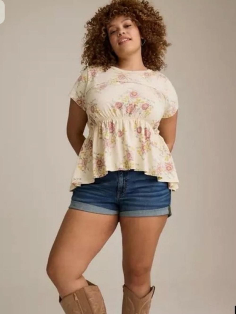 Festi White Floral Peplum Blouse